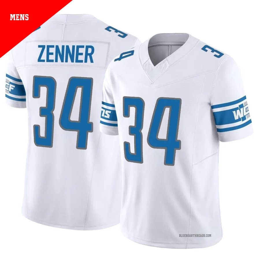Men's Zach Zenner ＃34 Detroit Lions White Limited Vapor F.U.S.E. Jersey