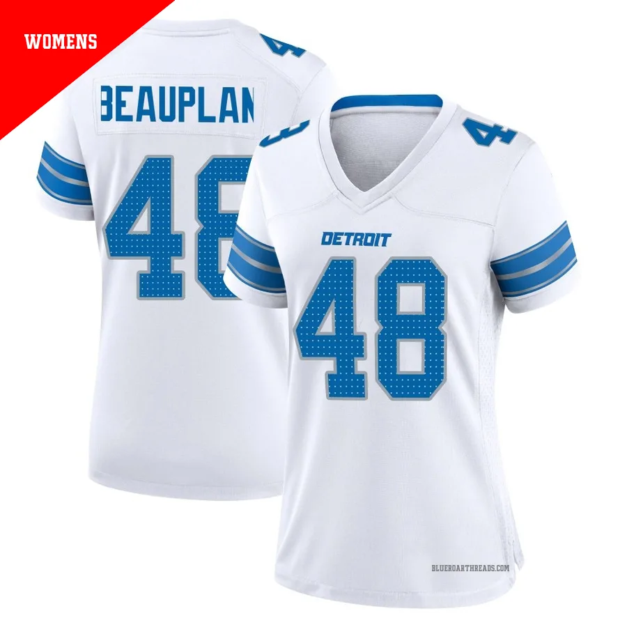 Women's Abraham Beauplan ＃48 Detroit Lions White Game 2nd Jersey