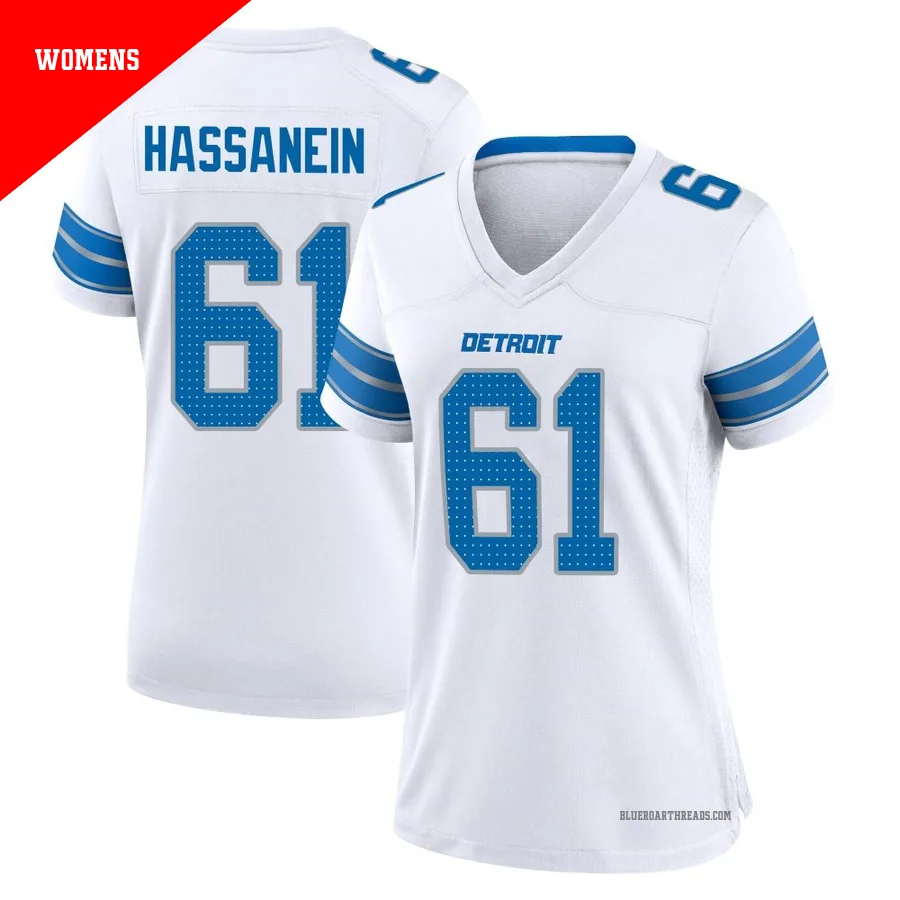 Women's Ahmed Hassanein ＃61 Detroit Lions White Game 2nd Jersey