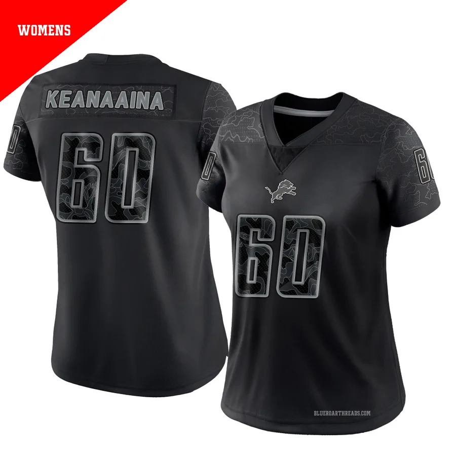 Women's Aidan Keanaaina ＃60 Detroit Lions Black Limited Reflective Jersey