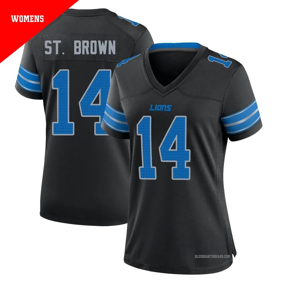 Women's Amon-Ra St. Brown ＃14 Detroit Lions Black Game Alternate 2nd Jersey