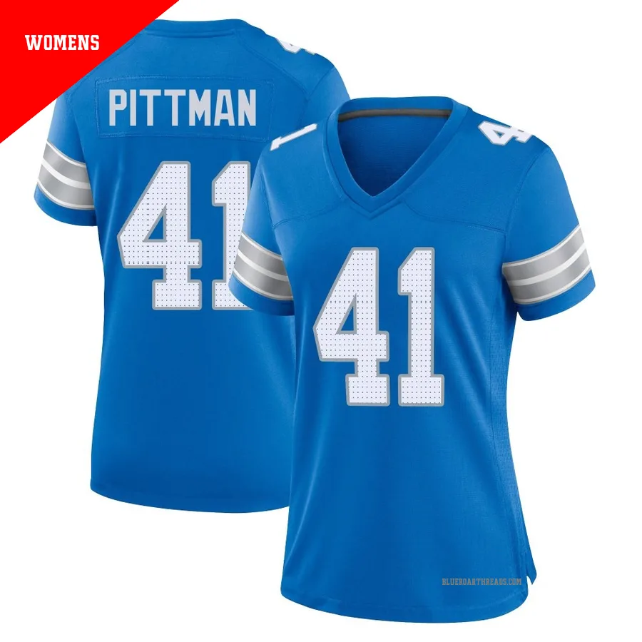 Women's Anthony Pittman ＃41 Detroit Lions Blue Game 2nd Jersey