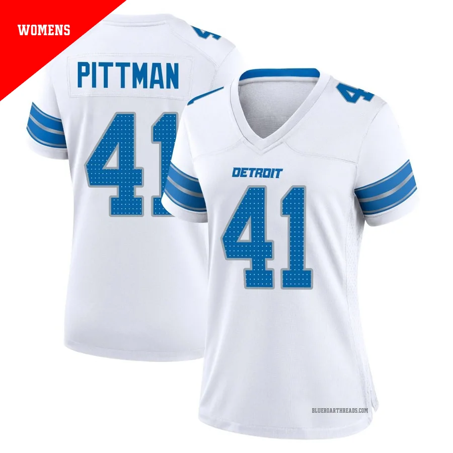 Women's Anthony Pittman ＃41 Detroit Lions White Game 2nd Jersey