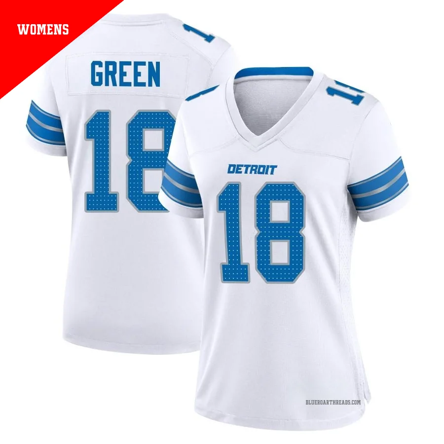 Women's Antoine Green ＃18 Detroit Lions White Game 2nd Jersey