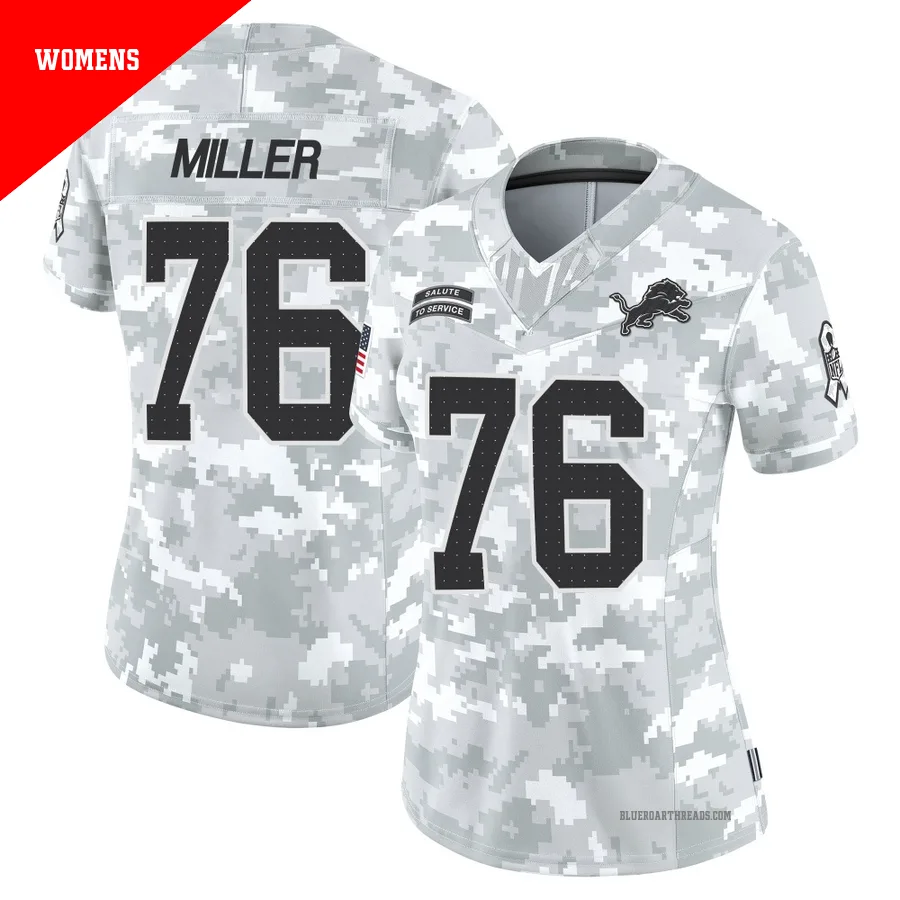 Women's Blake Miller ＃76 Detroit Lions Arctic Camo Limited 2024 Salute to Service Jersey