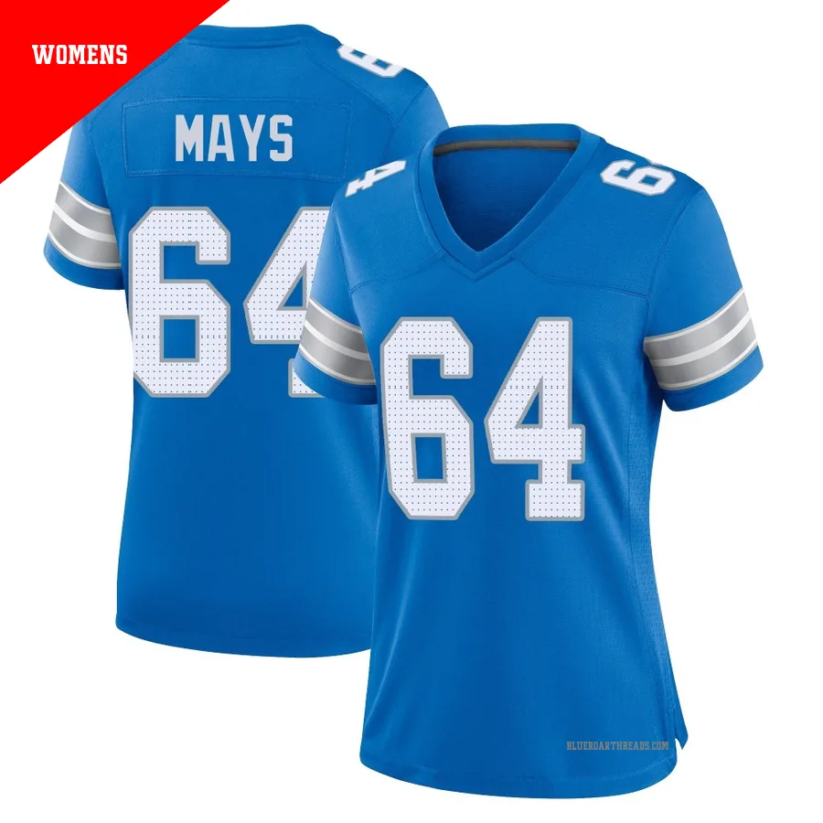 Women's Cade Mays ＃64 Detroit Lions Blue Game 2nd Jersey