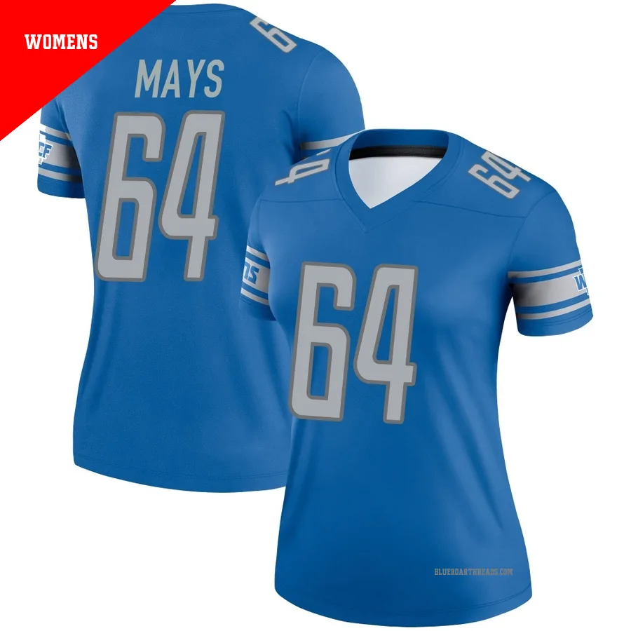 Women's Cade Mays ＃64 Detroit Lions Blue Legend Jersey
