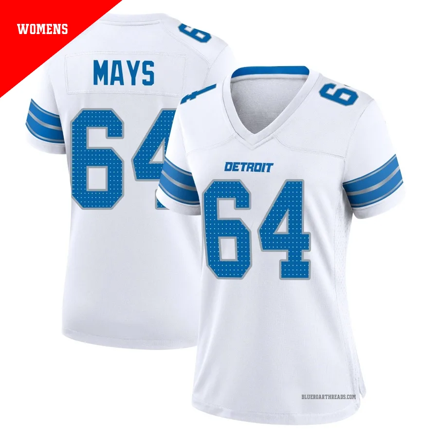 Women's Cade Mays ＃64 Detroit Lions White Game 2nd Jersey