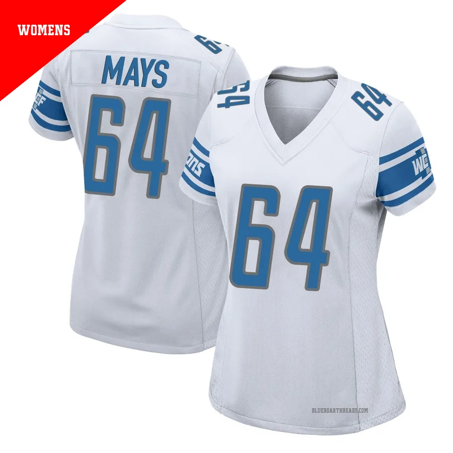 Women's Cade Mays ＃64 Detroit Lions White Game Jersey