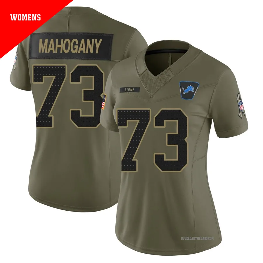 Women's Christian Mahogany ＃73 Detroit Lions Olive Limited 2025 Salute to Service Jersey