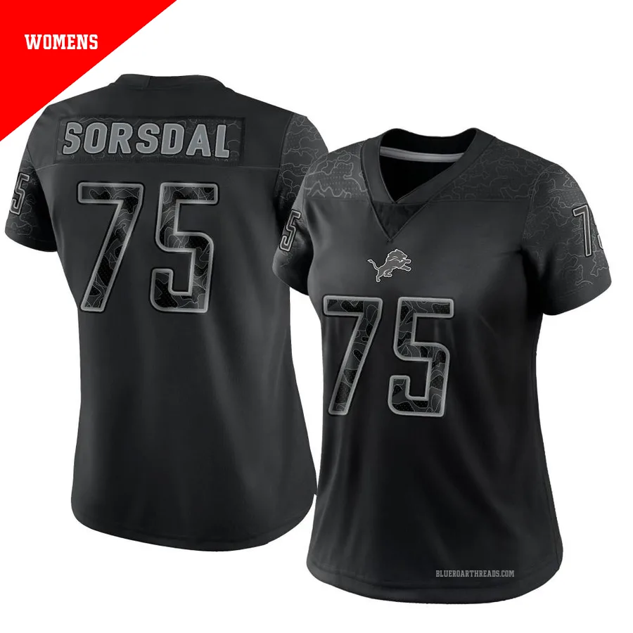 Women's Colby Sorsdal ＃75 Detroit Lions Black Limited Reflective Jersey