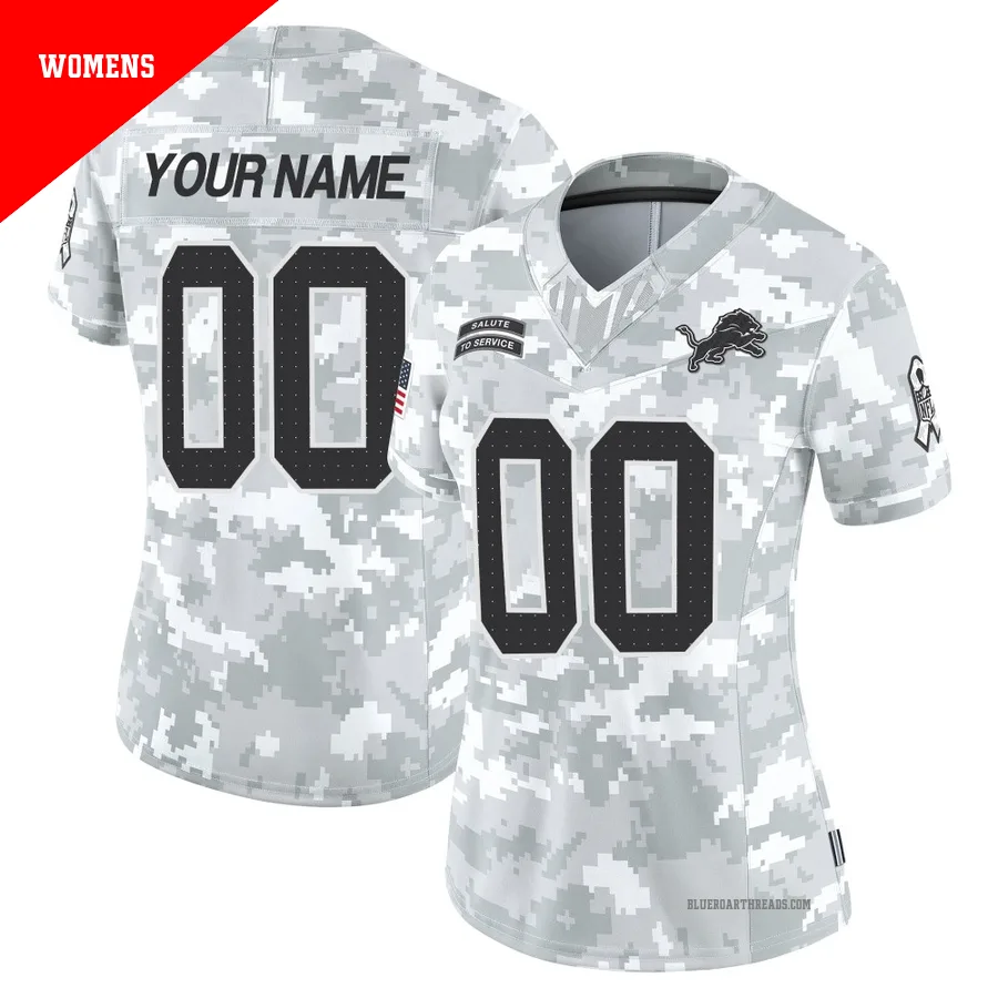 Women's Custom ＃00 Detroit Lions Arctic Camo Limited 2024 Salute to Service Jersey