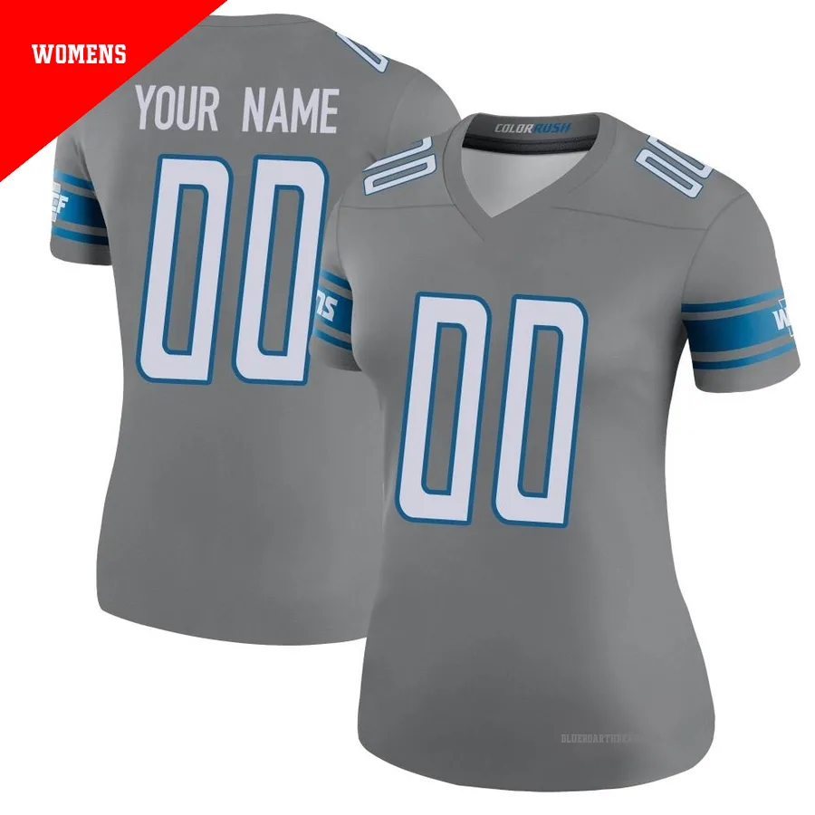 Women's Custom ＃00 Detroit Lions Legend Color Rush Steel Jersey