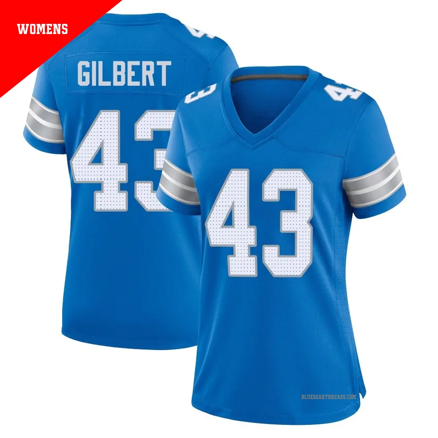 Women's DaRon Gilbert ＃43 Detroit Lions Blue Game 2nd Jersey
