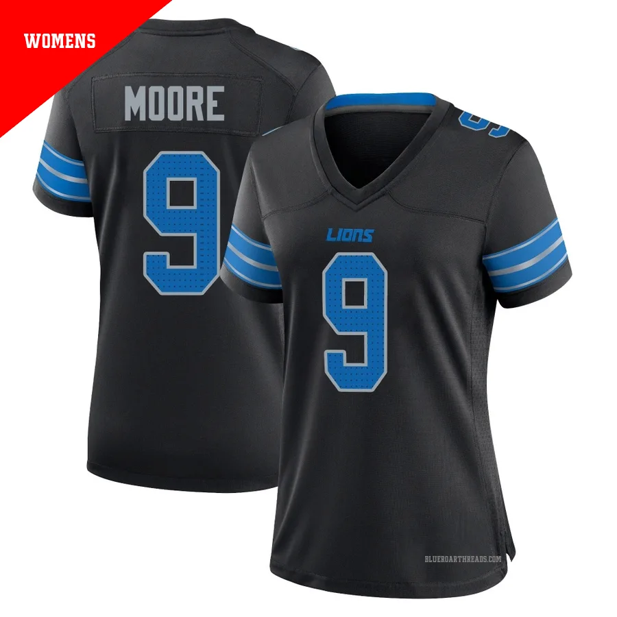 Women's Derrick Moore ＃9 Detroit Lions Black Game Alternate 2nd Jersey