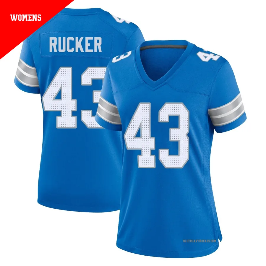 Women's De'Shawn Rucker ＃43 Detroit Lions Blue Game 2nd Jersey