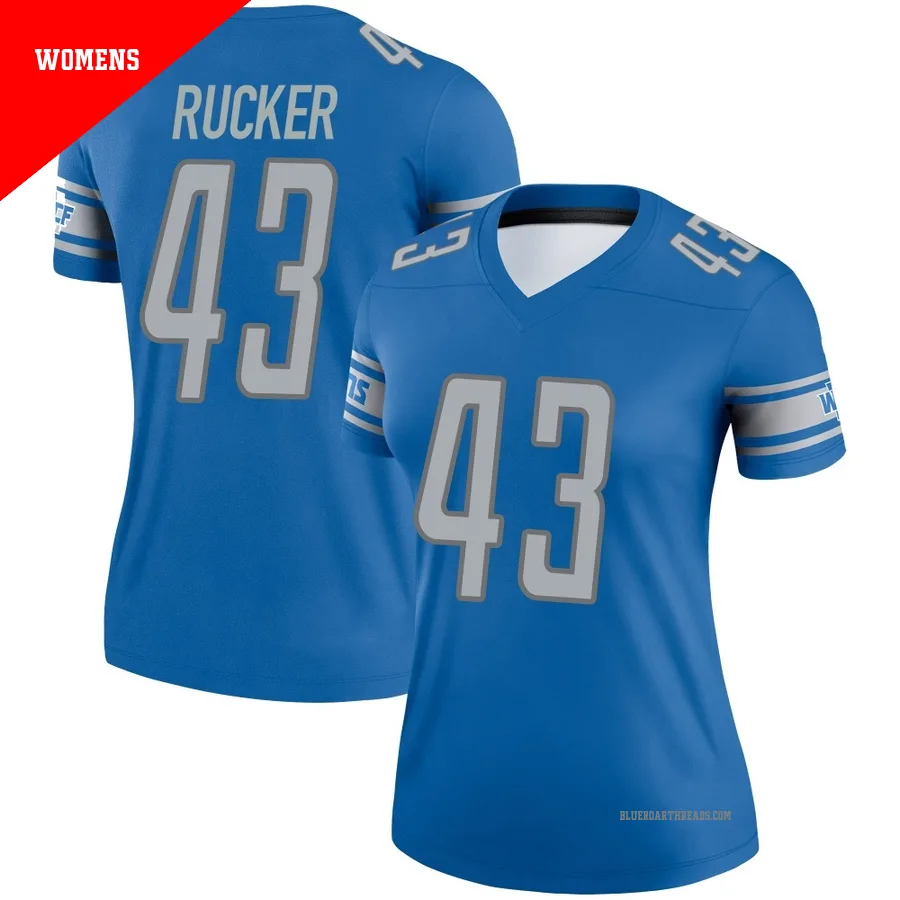 Women's De'Shawn Rucker ＃43 Detroit Lions Blue Legend Jersey