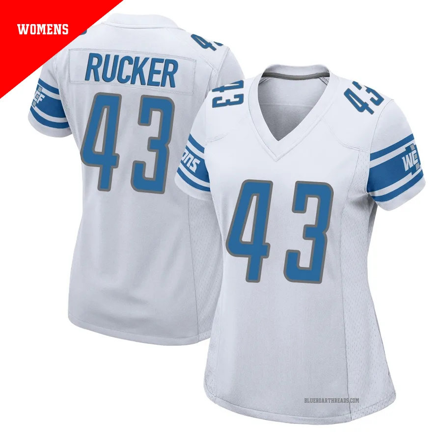 Women's De'Shawn Rucker ＃43 Detroit Lions White Game Jersey
