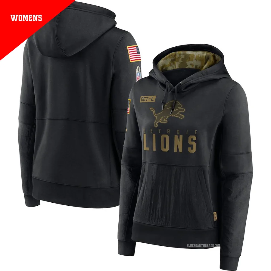 Women's Detroit Lions Black 2020 Salute to Service Performance Pullover Hoodie