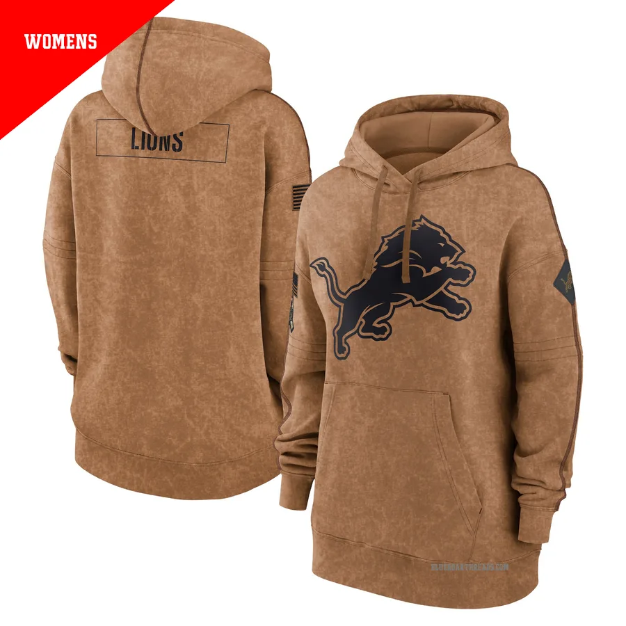 Women's Detroit Lions Brown 2023 Salute to Service Pullover Hoodie