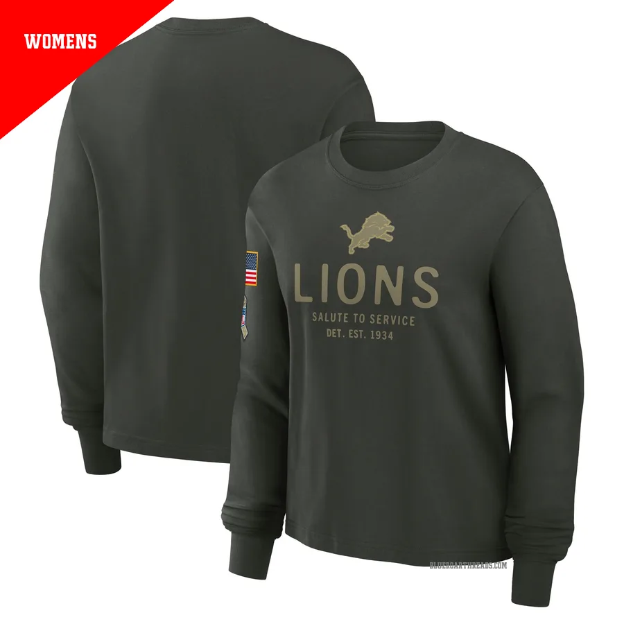 Women's Detroit Lions Green Dark 2025 Salute to Service Sideline Long Sleeve T-Shirt