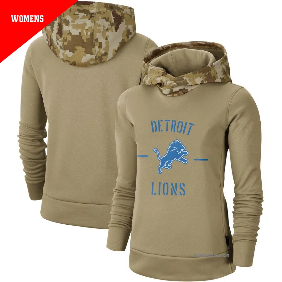Women's Detroit Lions Khaki 2019 Salute to Service Therma Pullover Hoodie