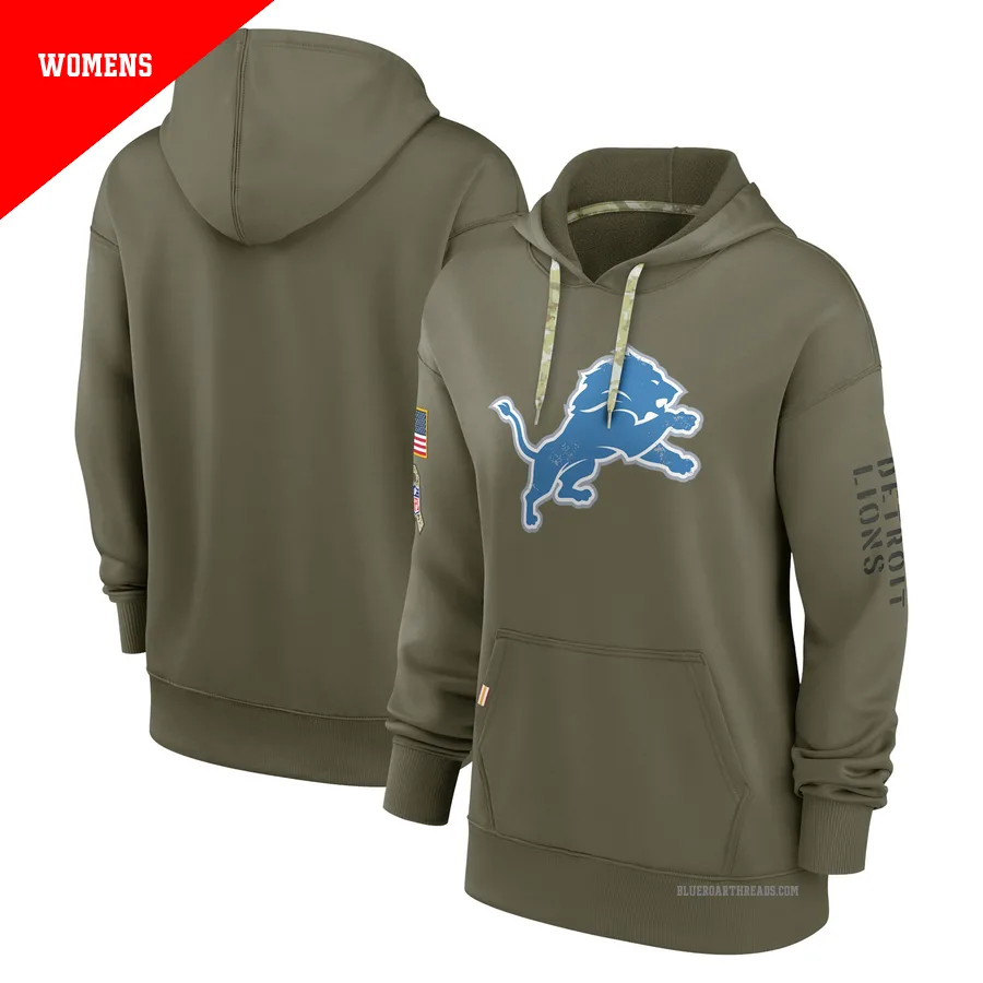 Women's Detroit Lions Olive 2022 Salute to Service Performance Pullover Hoodie