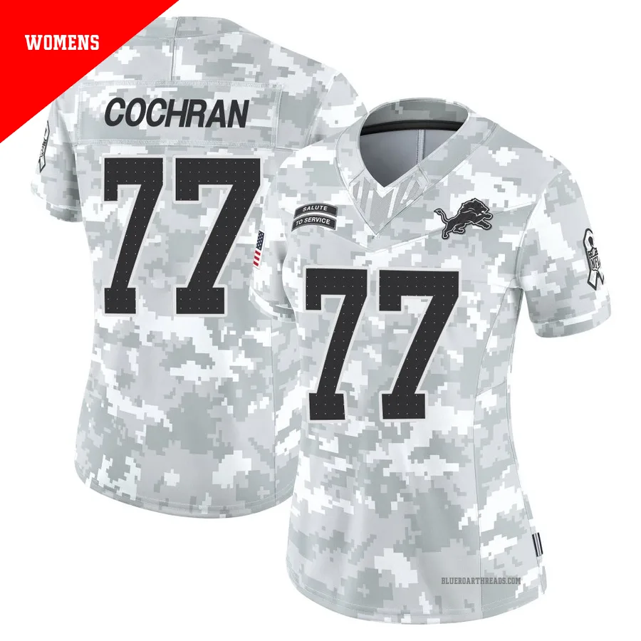 Women's Devin Cochran ＃77 Detroit Lions Arctic Camo Limited 2024 Salute to Service Jersey