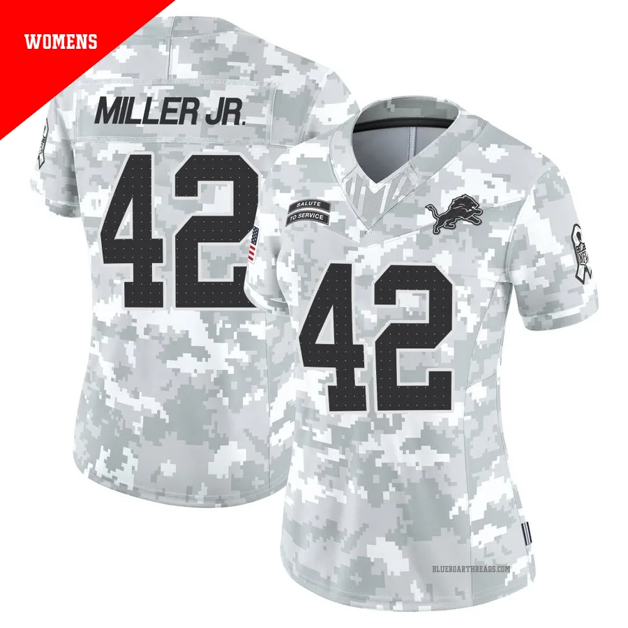 Women's D.J. Miller Jr. ＃42 Detroit Lions Arctic Camo Limited 2024 Salute to Service Jersey