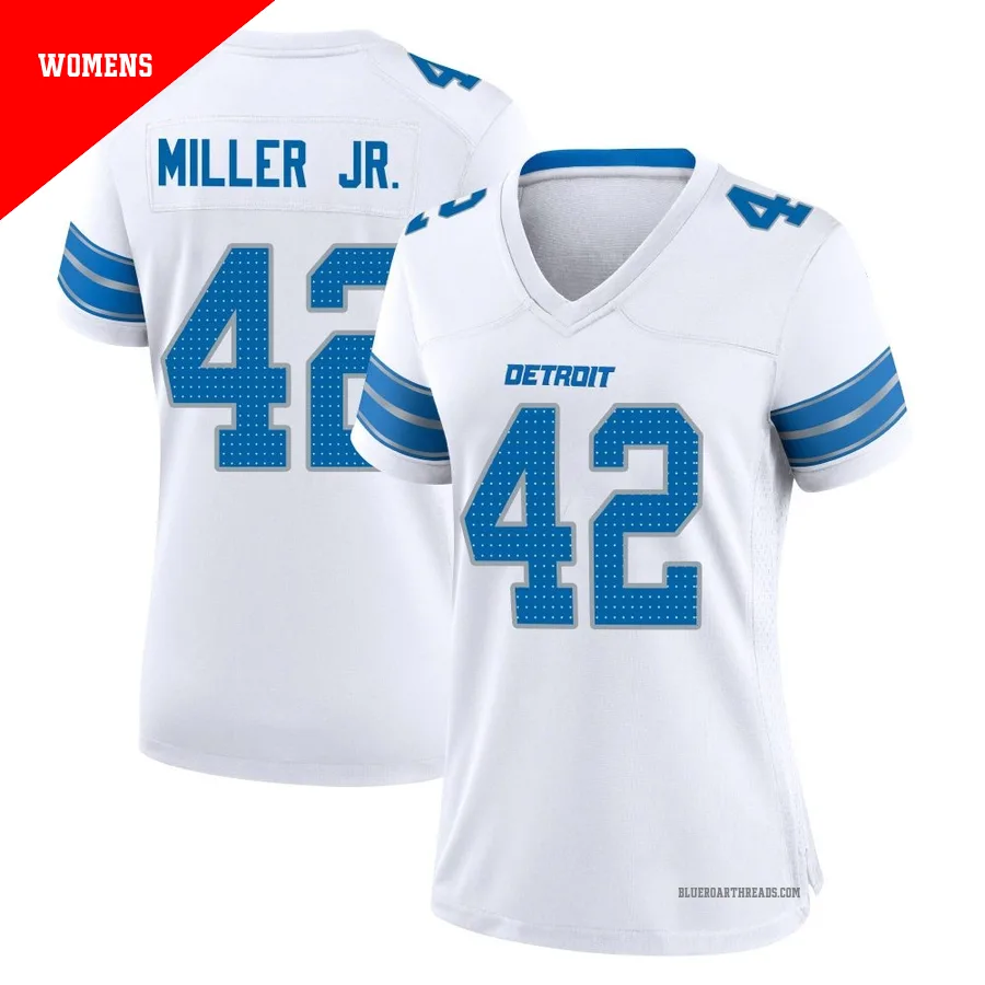 Women's D.J. Miller Jr. ＃42 Detroit Lions White Game 2nd Jersey