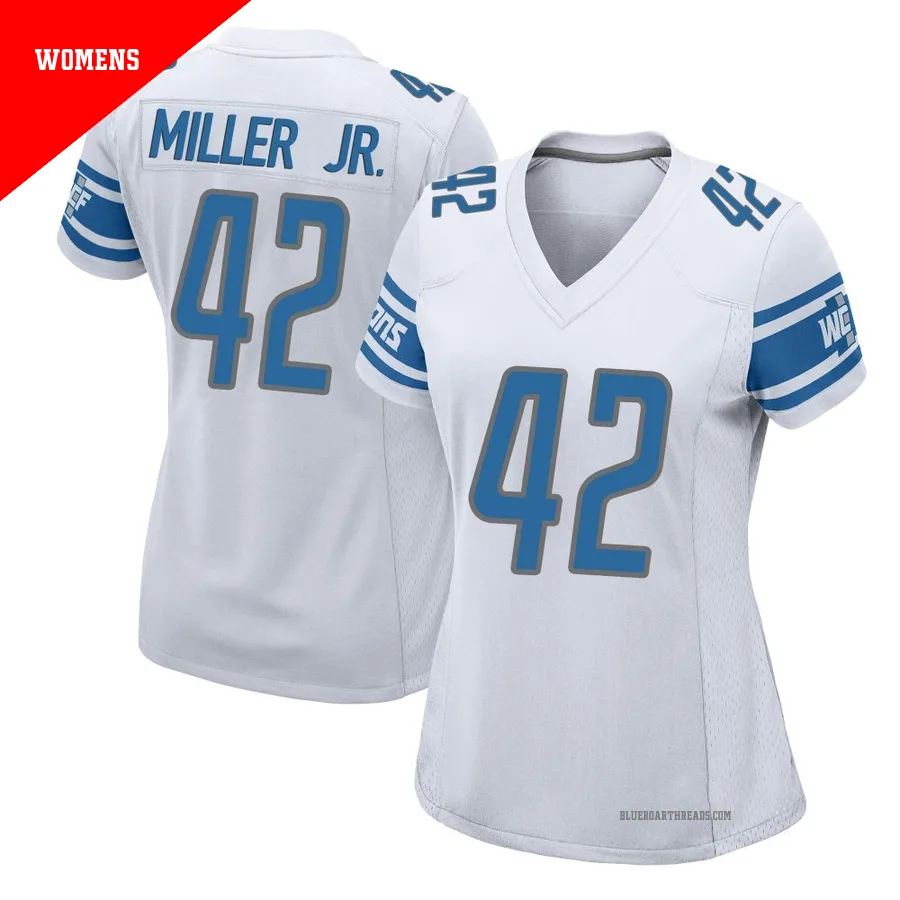 Women's D.J. Miller Jr. ＃42 Detroit Lions White Game Jersey
