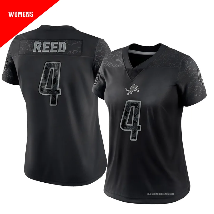 Women's D.J. Reed ＃4 Detroit Lions Black Limited Reflective Jersey