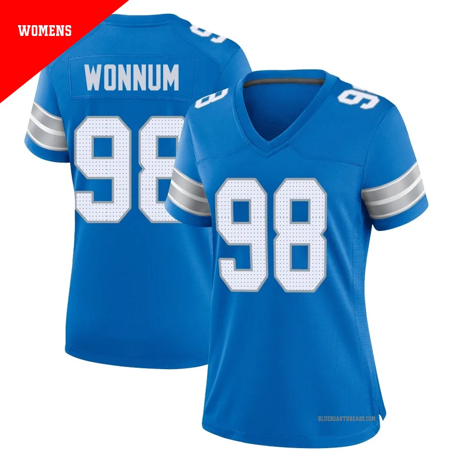 Women's D.J. Wonnum ＃98 Detroit Lions Blue Game 2nd Jersey