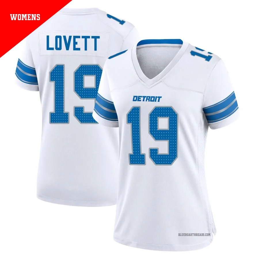 Women's Dominic Lovett ＃19 Detroit Lions White Game 2nd Jersey