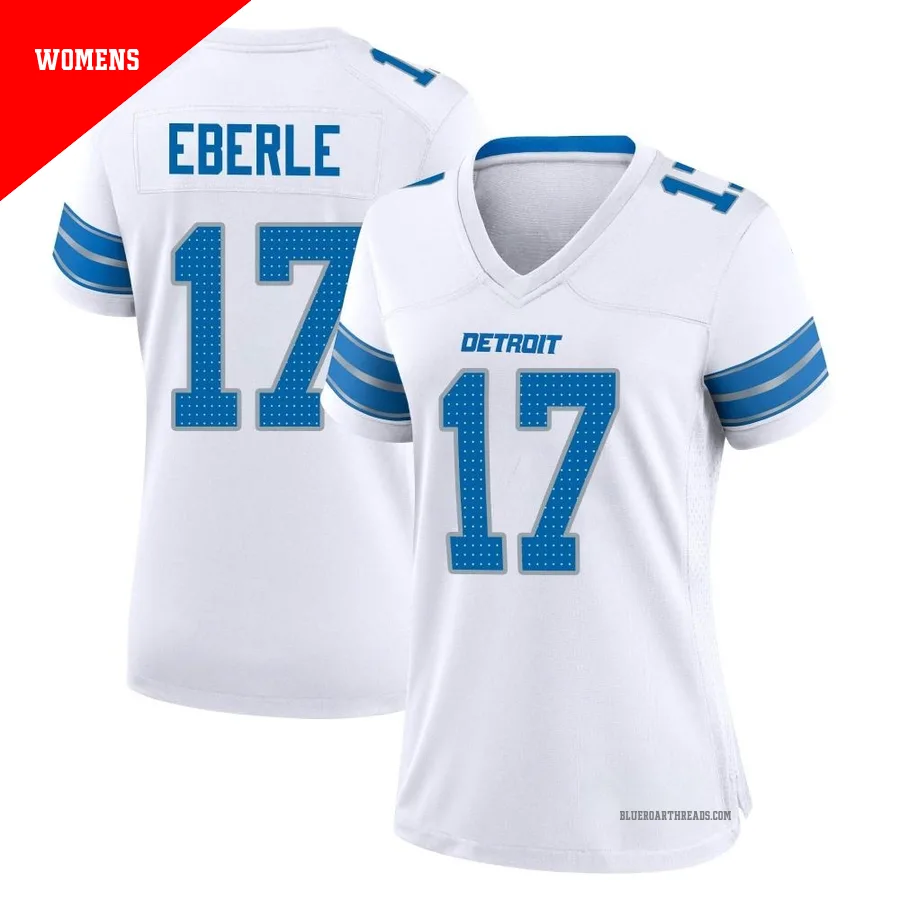 Women's Dominik Eberle ＃17 Detroit Lions White Game 2nd Jersey
