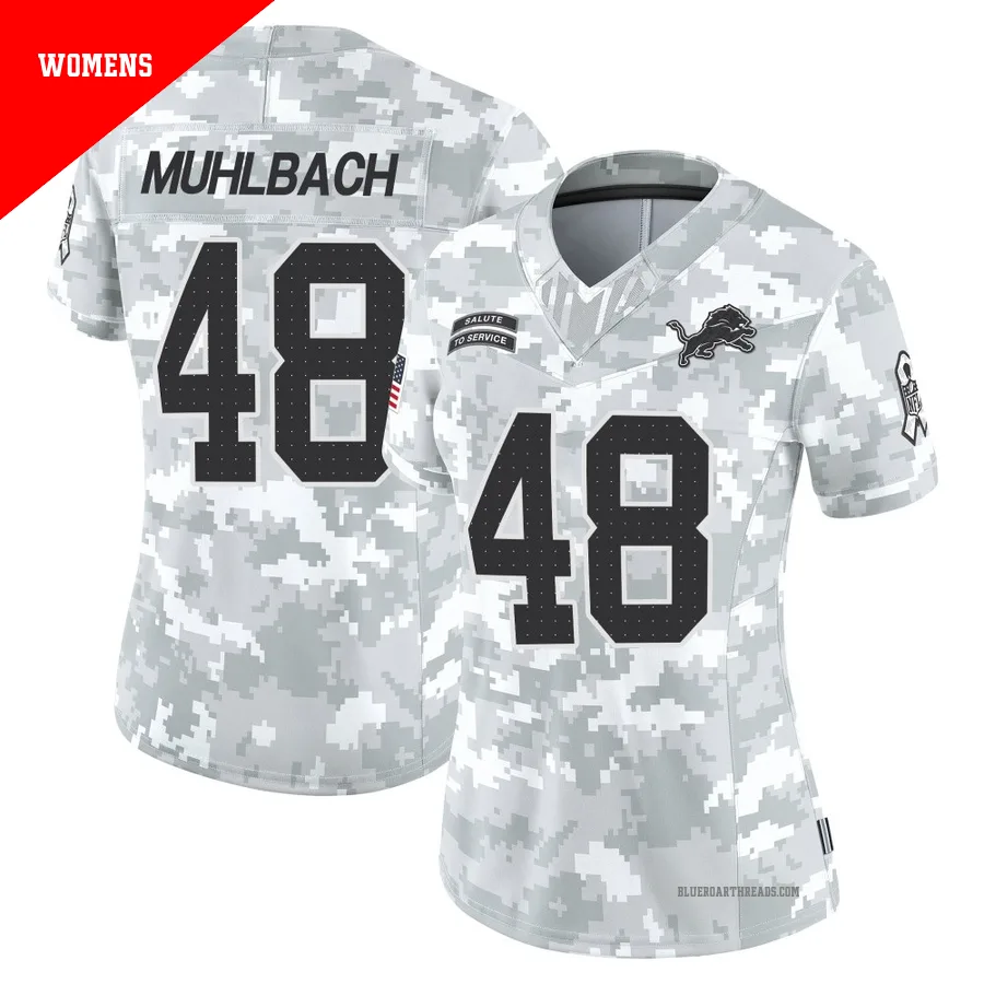 Women's Don Muhlbach ＃48 Detroit Lions Arctic Camo Limited 2024 Salute to Service Jersey