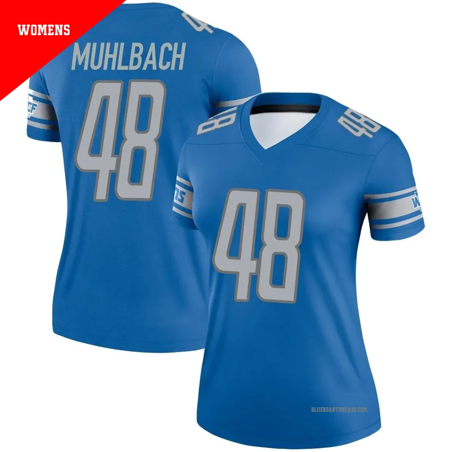 Women's Don Muhlbach ＃48 Detroit Lions Blue Legend Jersey