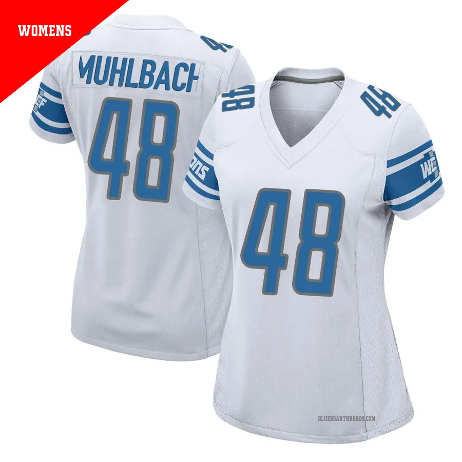Women's Don Muhlbach ＃48 Detroit Lions White Game Jersey