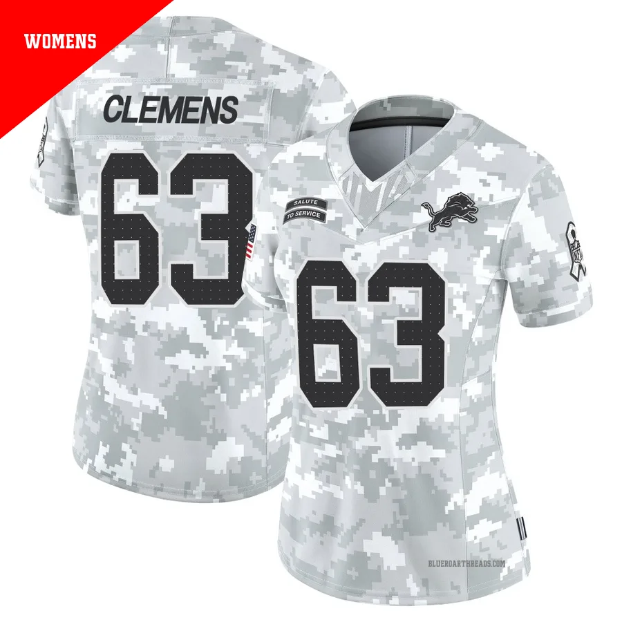 Women's Duke Clemens ＃63 Detroit Lions Arctic Camo Limited 2024 Salute to Service Jersey