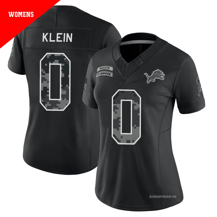 Women's Elijah Klein ＃0 Detroit Lions Black Limited 2026 Salute to Service Stitched Jersey