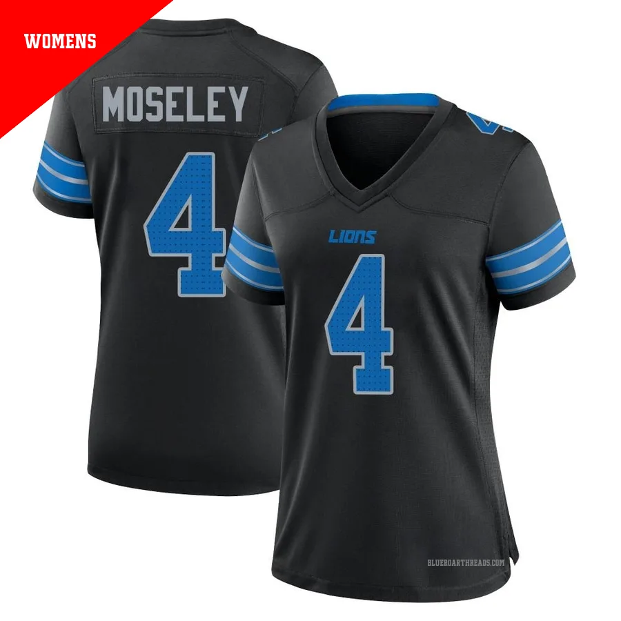 Women's Emmanuel Moseley ＃4 Detroit Lions Black Game Alternate 2nd Jersey
