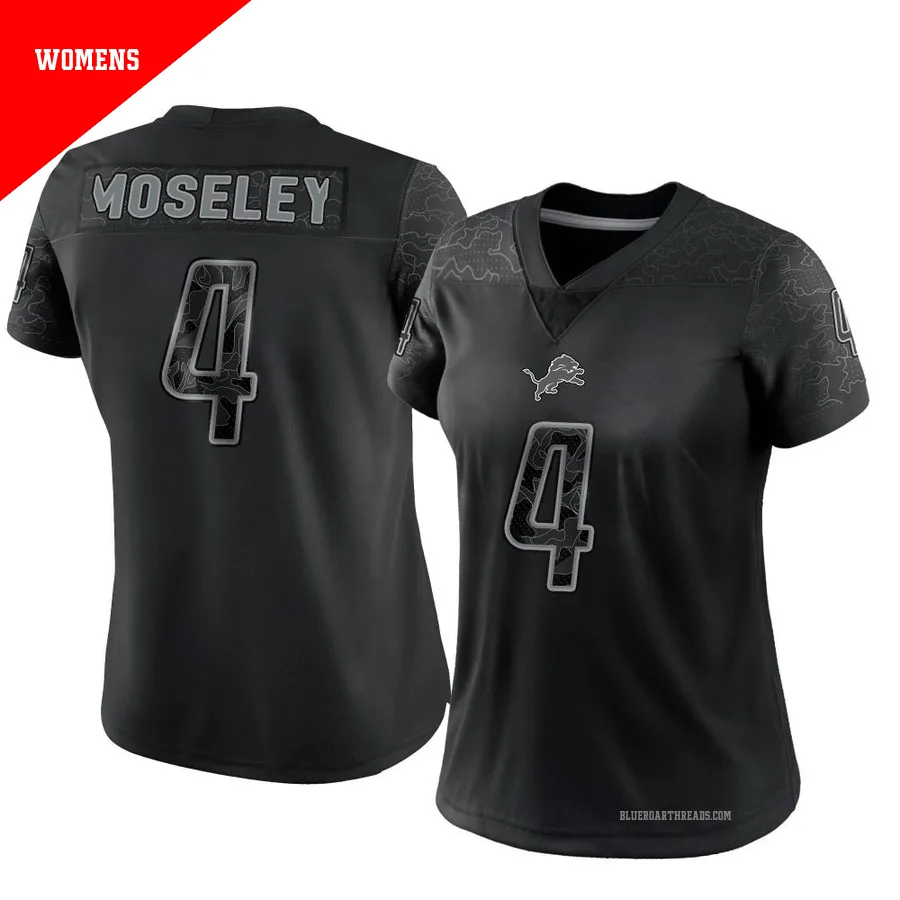 Women's Emmanuel Moseley ＃4 Detroit Lions Black Limited Reflective Jersey