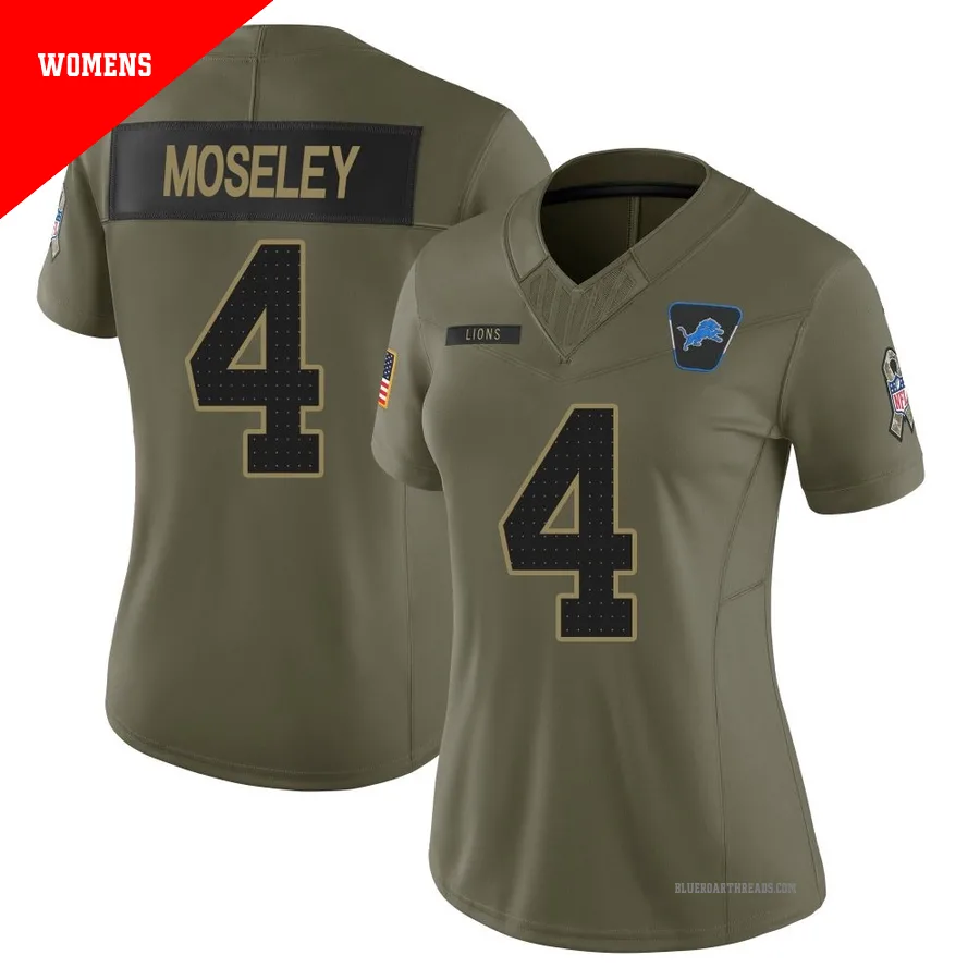 Women's Emmanuel Moseley ＃4 Detroit Lions Olive Limited 2025 Salute to Service Jersey