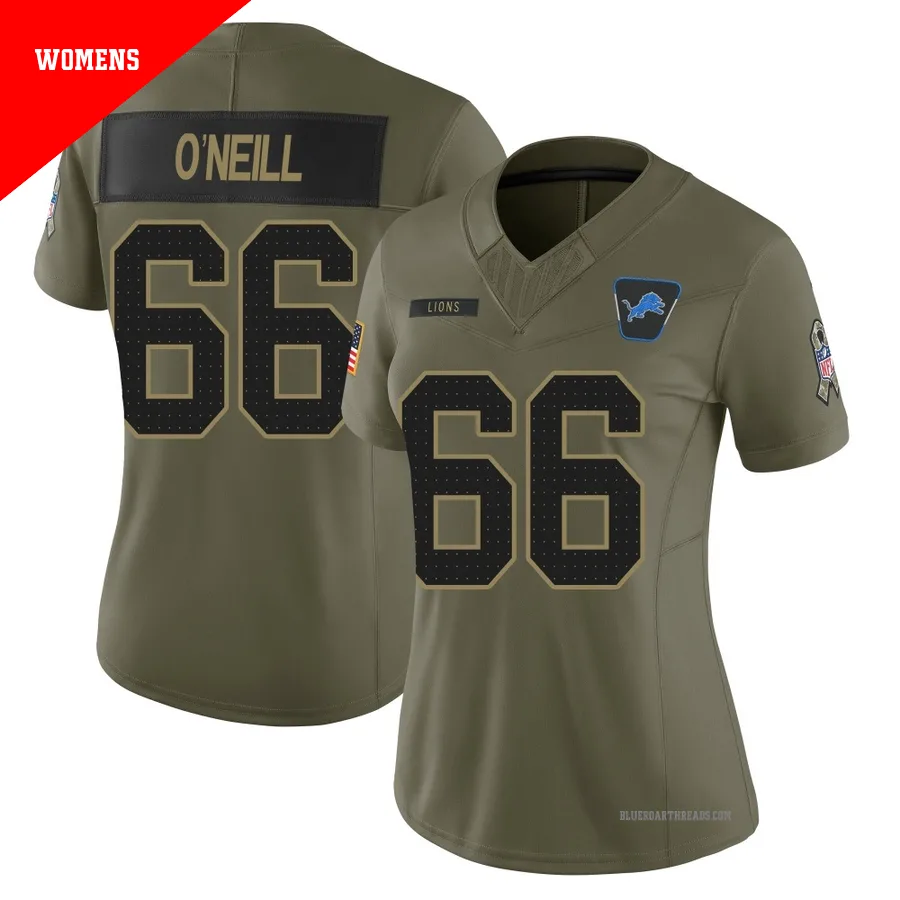 Women's Eric O'Neill ＃66 Detroit Lions Olive Limited 2025 Salute to Service Jersey