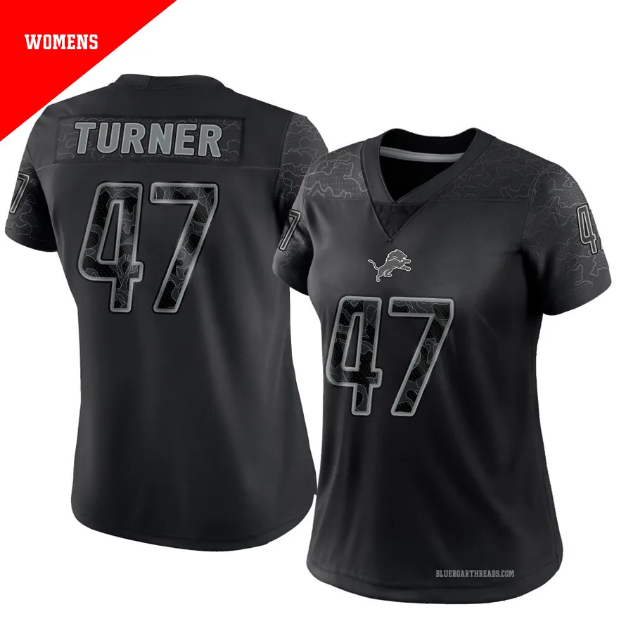 Women's Ezekiel Turner ＃47 Detroit Lions Black Limited Reflective Jersey