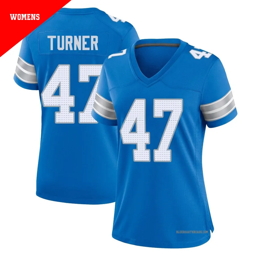 Women's Ezekiel Turner ＃47 Detroit Lions Blue Game 2nd Jersey