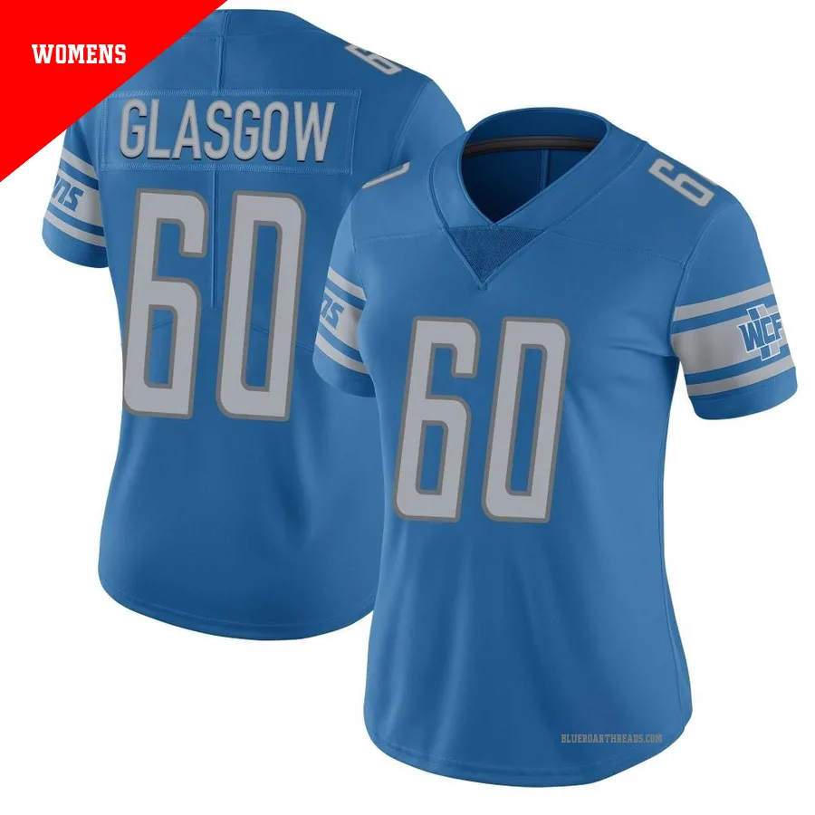 Women's Graham Glasgow ＃60 Detroit Lions Blue Limited Team Color Vapor Untouchable Jersey