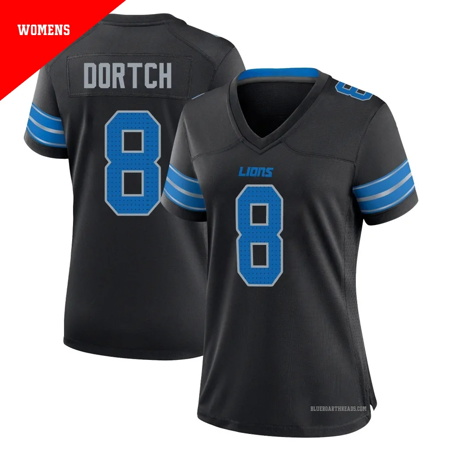 Women's Greg Dortch ＃8 Detroit Lions Black Game Alternate 2nd Jersey