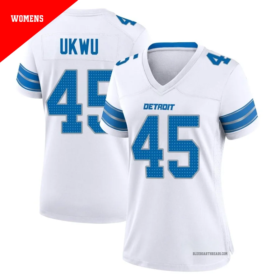 Women's Isaac Ukwu ＃45 Detroit Lions White Game 2nd Jersey