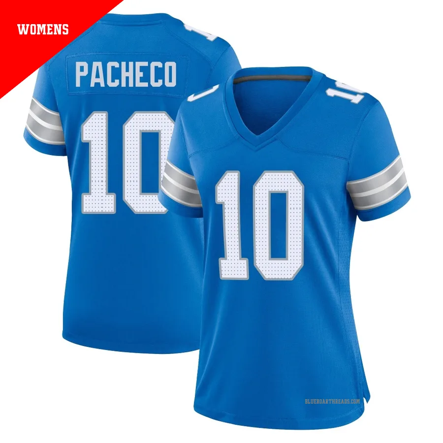 Women's Isiah Pacheco ＃10 Detroit Lions Blue Game 2nd Jersey
